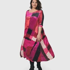 ALEMBIKA SUNSET STRIP MAXI DRESS, MAGENTA PINK BLACK Women's Dress SIZE L